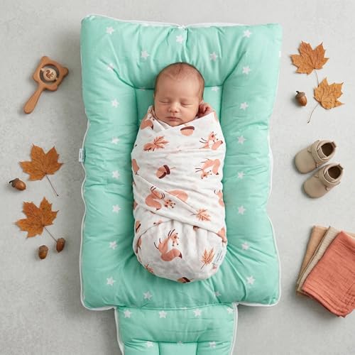 Image of 3-in-1 Baby Sleeping Bag & Carry Nest - Yellow Unisex 0-6 Months + 100% Cotton Swaddle Wrap 0-2 Years, Grey Design - Skin-Friendly, Breathable, Multi-Purpose Bedding Set for Newborns