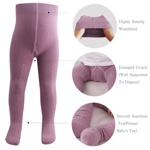Image of SYGA Baby Tights Soft Cotton Leggings For Girls Toddler Solid Knit Stockings Socks Warm Crochet Pants Pack Of 3