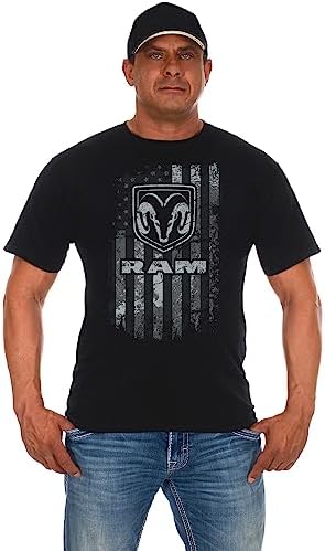 JH DESIGN GROUP Men's Dodge Ram T-Shirt American Flag Black Crew Neck Shirt