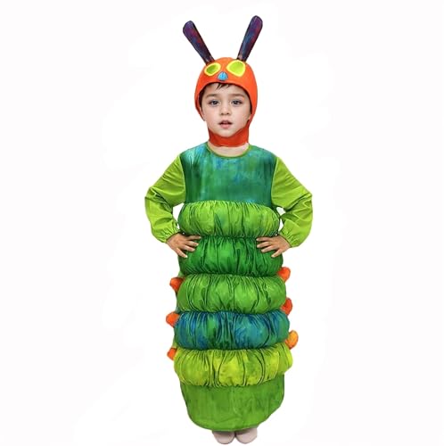 Green Cartoon Caterpillar Costume Cute Insect Dress Set Onesie Halloween Birthday Outfit Playwear