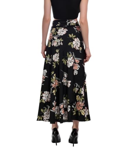 Image of Women's Floral & Animal Print Wrap Skirt - Midi Length A-Line Summer Skirt with Side Tie-Up, Tropical Cheetah Tiger Casual Beach Wear