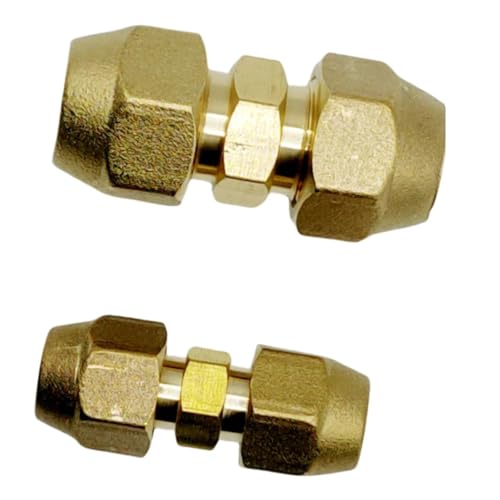 2PCS 1/4" and 3/8" Copper Pipe Extension Joint Connectors for Air Conditioning Pipe Coupling Adapters with Flare Nuts, Free Welding copper flare fittings