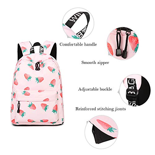 YANAIER Waterproof School Backpack for Girls Teens Cute Print Bookbag Laptop Backpack Women Travel Casual Daypack Strawberry - Image 7