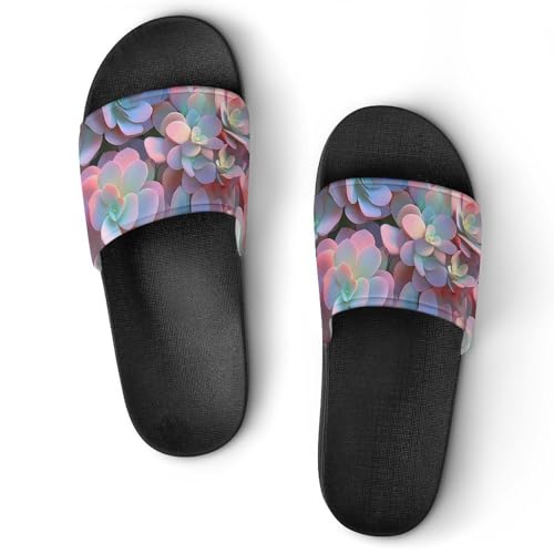 Fantasy Succulent Plants Shower Slippers for Women Men Casual Non-Slip Slide Sandals Beach Bathroom Shoes