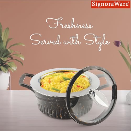 Image of SignoraWare Master Lock BPA Free Plastic Casserole | Inner Stainless Steel With Borosilicate Glass Lid | Microwave Safe | Airtight Lid | Ideal for Storing Chaptti & Curry (1.5 Ltr | Black)
