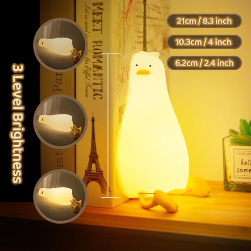 Image of Kids Night Light,Cute Lamp with Charging Port,3 Level Dimmable Silicone LED Lying Flat Duck Lamp,Christmas & Halloween LED Lights,Night Light for Baby Nursery,Bedroom,Office and Breastfeeding