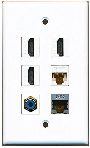 RiteAV - 3 HDMI 1 port RCA niebieski 1 port ekranowany Cat6 Ethernet 1 port Cat6 Ethernet biała płyta ścienna