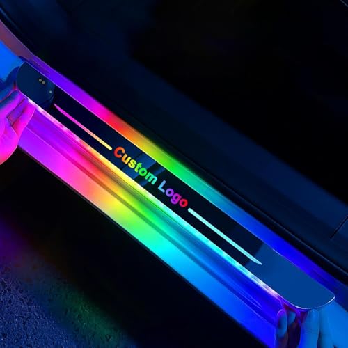 Car Door Sills Led Magnetic Custom Logo Or Text Led Door Sills for Car Compatible with Most Models 7 Colors/28 Change Modes Auto-Sensing Welcome Courtesy Lights