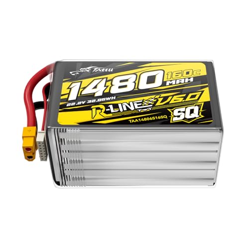 Tattu 6S 1480mAh R-Line V6 22.2V 160C LiPo Akku mit XT60 SQ Version Hochleistungsakku für FPV Racing & Freestyle