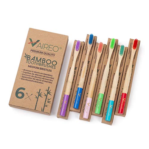 Vaireo Bamboo Toothbrushe - Soft Bristles Wooden toothbrushes - Organic Wooden Toothbrushes - 100% Natural, Eco-Friendly and Biodegradable (Adult Colourful 6 Pack)