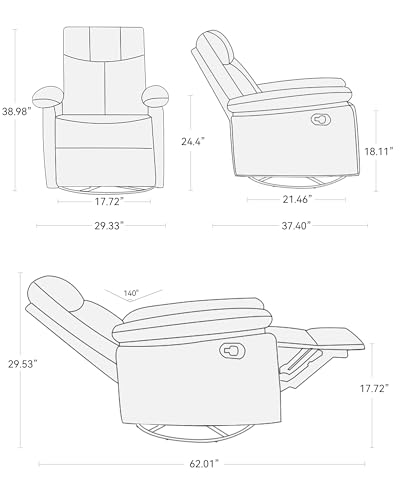 Susalt 30° Rocker & 360° Swivel Recliner Chair, Manual Glider Reclining with Adjustable Backrest Footrest and Lumbar Support for Nursery Living Room Bedroom Small Spaces, Faux Leather