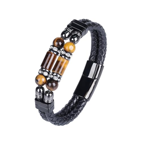 Pulsera de cuero para hombre con piedras naturales ajustable miniatura 1