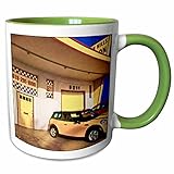 3dRose Yellow Garage Mini Cooper, grüne Tasse, 325 ml
