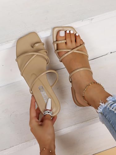 Image of GORGLITTER Women's Summer Vacation Beach Cute Square Toe Flat Sandals Strappy Toe Ring Thong Slide Sandal Slip on Flip Flops 2026