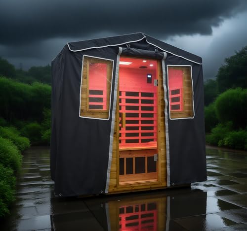 Image of Outdoor Sauna Protective Cover for 3-Person, 3-Layer Oxford Cloth, Hook & Loop Roll-Up Door, Temp Retention & Dustproof - (Only Fits 81.1*45*83.5 In & Smaller Outdoor Hillside Roof Saunas )