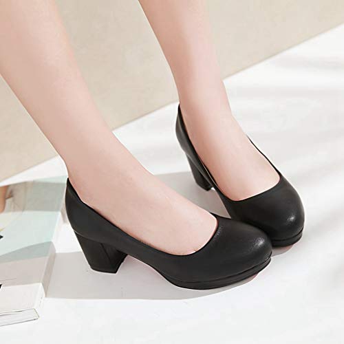 MIOKE Women's Round Toe Chunky Mid Heel Pumps Slip-On Platform Comfort Casual Formal Work Office Shoes4