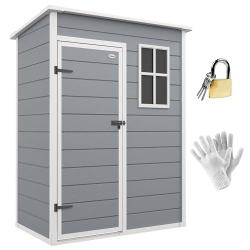 Outsunny Gerätehaus Kunststoff 1,14m² 151 x 92 x 193cm Geräteschuppen mit Pultdach Boden Fenster Abschließbarer Tür wetterfest Gartenhaus Outdoor...