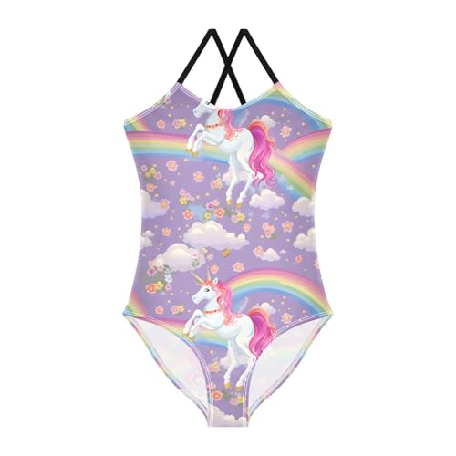 senya Girls Swimsuits Pink Unicorn Rainbow Bridge One-Piece Swimwear Quick Dry Girls Bathing Suits for 3 Years Old