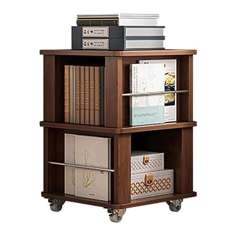 SAAKO Rotating Bookshelf Thick Wood-Based Panel Bookshelf 360° Book Storage Bookcase Easy to Move Rack Bookcase with 4 Wheels Cover