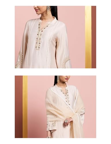 Image of Amazon Brand - Myx Women's Embroidered Kurta Pant Set with Organza Dupatta | Salwar Suit (Available in Plus Sizes)