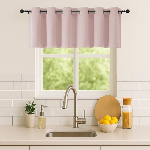 Image of Simplebrand Blush Kitchen Valances for Windows 18 Inches Long 2 Pack, Room Darkening Window Valances for Living Room, Grommet Short Straight Drape Kitchen Curtains for Bedroom Kids Room, 40Wx18L