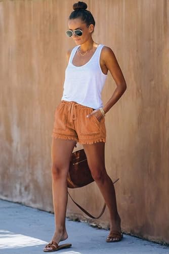 Image of YOCUR Womens Lightweight Shorts Casual Baggy Trendy Hot Pants Elastic Waist Drawstring Comfy Shorts