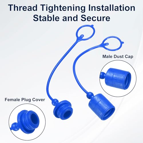 Image of HARFINGTON 2Sets 3 /4 Hydraulic Hose Dust Cap and Plug Kit, ISO-A Male Dust Cap & Female Plug Cover Quick Disconnects Air Coupler Cover Port Plug Fittings with Retention Ring, Blue /Yellow