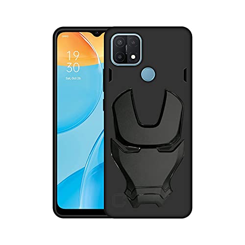 Image of COVERLY Official 3D Smooth Feel Avengers Logo Mask Soft Rugged Grip Silicone Iron Man Engraved Cartoon Movie Engraved Silicone Rubber Matte Back Cover for Oppo A15 / A15Pro -HD Avenger Black