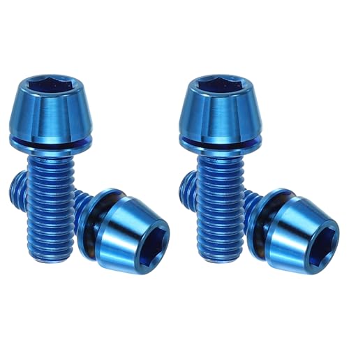 PATIKIL M6x16mm チタン製自転車ステムボルト、4個入り ヘックステーパーヘッドボルト マウンテンバイク用ボルト交換ワッシャー付き 自転車ステムパーツ用、ブルー