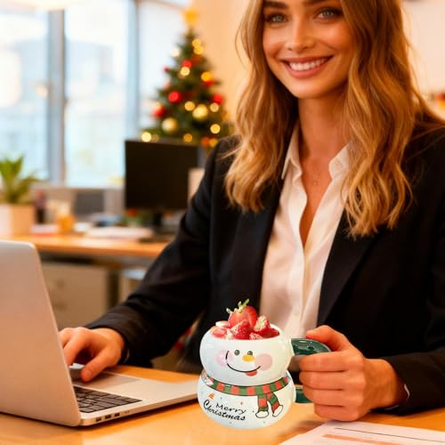 Taza de café navideña de cerámica con tapa para tus acampadas y hogar 3