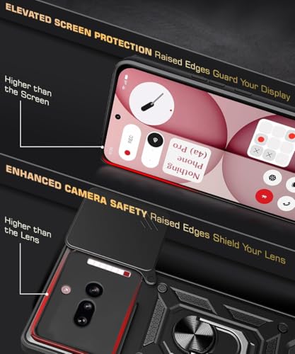 Image of WOW IMAGINE Tough Armor Bumper Mobile Back Case for Nothing Phone 4A | Sliding Camera Cover | Shock Proof 360 Protection | Hybrid PC + TPU | Ring Holder with Kickstand - Black