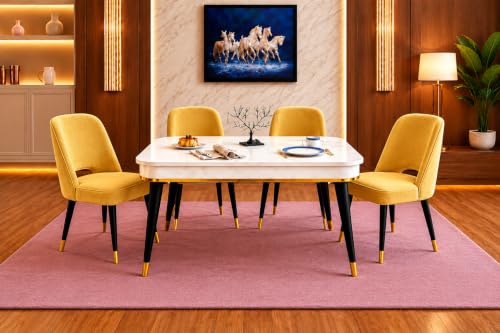 Image of WOODEN SPACE 4 Seater Wooden Dining Table Set | Urban Marble Top Dining Table with Chairs for Dining Room & Kitchen (Modern Vintage Yellow) (42 x 42 x 30 inch)