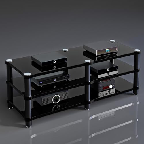 ZIGTUEI Audio Video Media Stand Cabinet, Stereo Cabinet, Record Player Stand, Modern AV Cabinet, Audio Rack, Media Console Cabinet, Heavy Duty Stereo Racks and Stands(Black,120x54cm/47.2x21.3in)