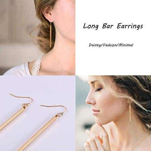 Aobei Pearl 18K Gold/Platimun Plated Brass Long Vertical Bar Drop Dangle Earring Minimal Hanging Earrings Geometric jewelry for Women4