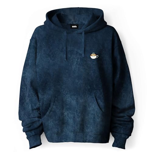 DALIX Cappuccino Embroidered Fleece Hoodie Mineral Wash Long Sleeve Sweatshirt Mens
