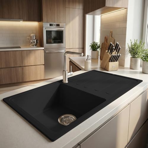 Image of JAYKO Quartz Acrylic Kitchen Sink for Modular Kitchen | Granite Finish, Scratch & Heat Resistant | Easy to Clean & Stylish Sink for Home (SI, 36x18in)