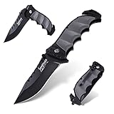 Japaknives Klappmesser Survival Messer Scharf Outdoor Messer EDC Messer Titanium Jagdmesser Schwarz Bushcraft Messer mit Nylon Tasche Taschenclip und Glasbrecher für Jagd Camping Haushalt Garten