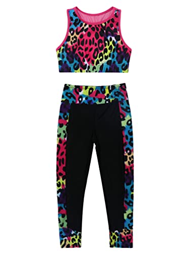 TiaoBug Kids Girls Crop Tops with Athletic Leggings Tracksuit Gymnastic Active Workout Set Two Piece Dance Outfit3
