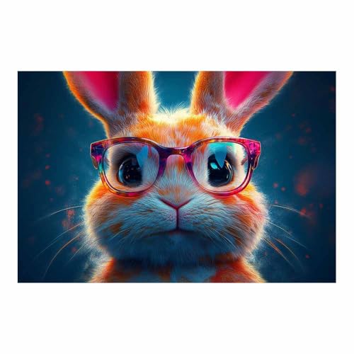 Impression toile lapin lunettes roses poster animaux fuchsia 70x100