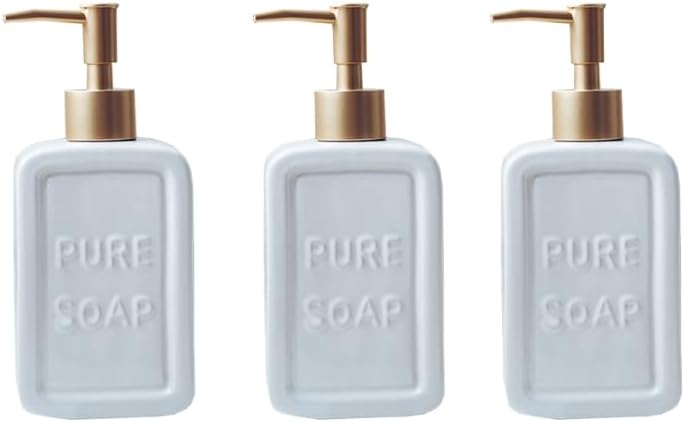 3 Pieces Ceramic Soap Dispenser,Pump Bottle,Hand Wash Dispenser,soap Dispensers for Bathroom,Used for Lotion,Shampoo,Shower Gel (White 8 * 6 * 19cm)