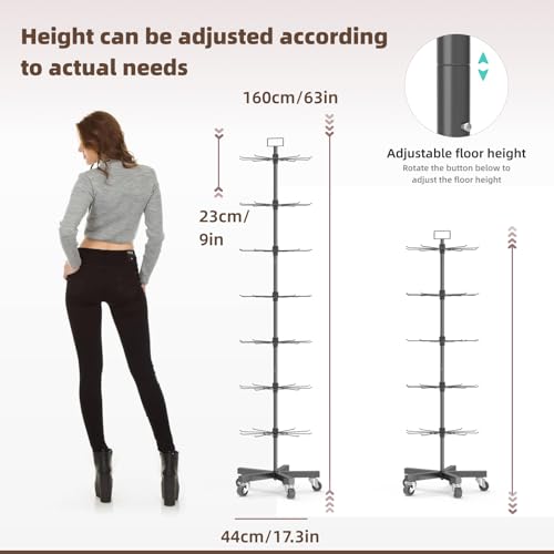 Image of Upgraded Retail Display Stand 7 Tier Spinning Display Stand, Movable Shop Spinner Rack with Hooks, Retail Display Racks for Jewelry Keyring Hats Socks Toys (Black)