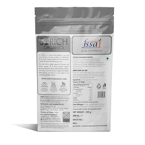 Image of Sorich Organics - 200 Gm - Ceylon Cinnamon Powder - Ceylon Sticks Grounded - SriLankan Dalchini Powder for Cooking, Tea & Baking