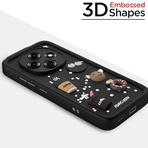 Image of Pikkme Back Cover for Oppo F31 Pro 5G | 3D Bear Silicone Cute & Fun Coffee Cartoon | Full Body Protection Bumper Case (Black)