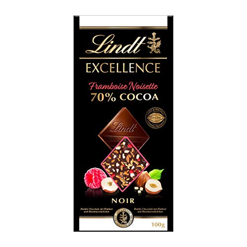 Lindt Excellence 70% Cacao Frambuesa y Avellanas, 100gr