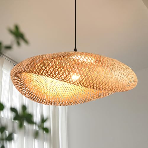 JOYINLED Suspension Luminaire en Rotin, Plafonnier Style Rétro 40 cm, Lampe Tissée pour Salle à Manger, Salon, Restaurant(sans ampoule)