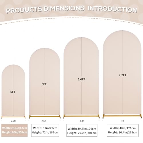 Image of SoarDream Arch Backdrop Cover Beige Spandex Fitted 5FT Wedding Arch Covers Balloon Round Top Chiara Arch Photo Backdrop Fabric for Bridal Shower Birthday Party Stage Decoations