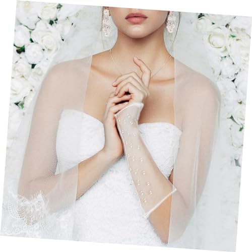 1Pair Elegant Pearl Tulle Gloves for Bride Soft Lace Evening Arm Sleeves Breathable Mesh Veil Gloves for Weddings Anniversaries and Formal Events Comfortable and Stylish Wedding3