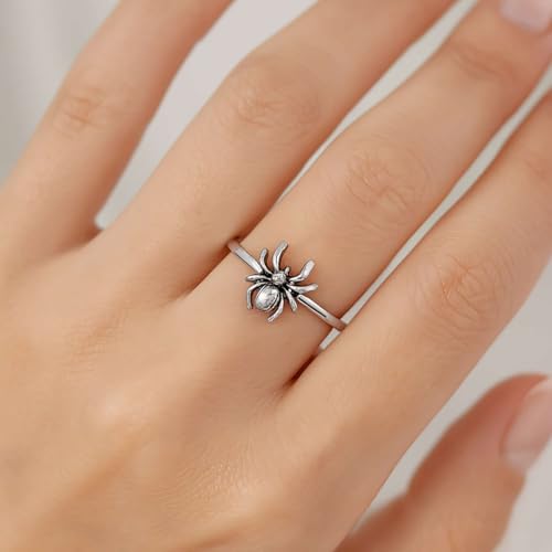 925 Sterling Silver Minimalist Gift Women Spider Ring 14k White Gold Plated3