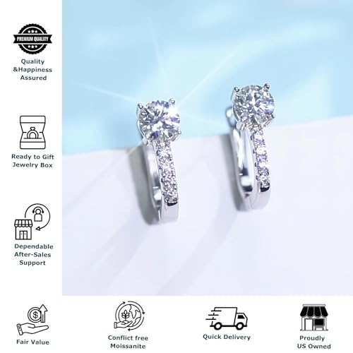Moissanite Hoop Silver Gold Earring for Women, 0.5 Carat Round Cut, Hypoallergenic 925 Sterling Silver3
