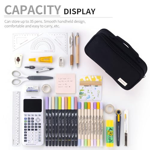 Image of EASTHILL Large Capacity Pencil Case Pen Pouch Organizer Canvas Pencil Bag with Handle School Supplies for Teen Girls-Black